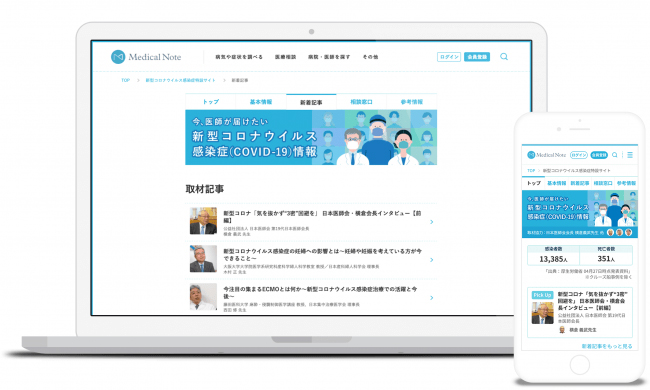 メディカルノート、新型コロナウイルス感染症（COVID-19）に関する特設サイトを公開